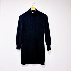 TASH+SOPHIE Black Ribbed High-Neck Bodycon Dress | Minimalist Winter | Small *